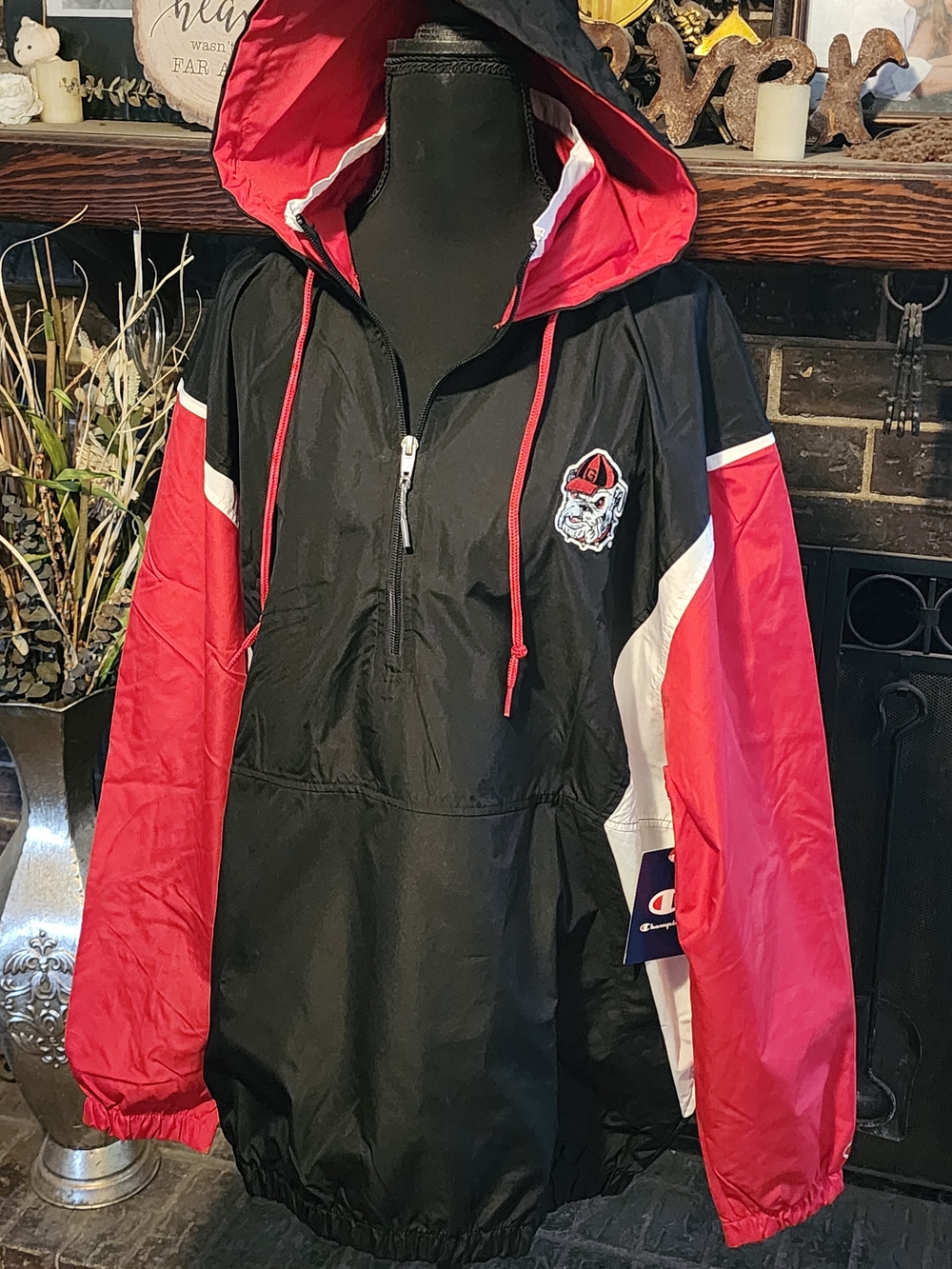 Champion BullDog Black Red White Windbreaker Hoodie